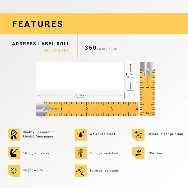 Alt view image 4 of 7 - HOUSELABELS Compatible DYMO 30252 Address Labels (1-1/8" x 3-1/2"), strong permanent adhesive, compatible with DYMO LW 450, 4XL, Rollo & Zebra Desktop Printers, 2 Rolls /700 Labels