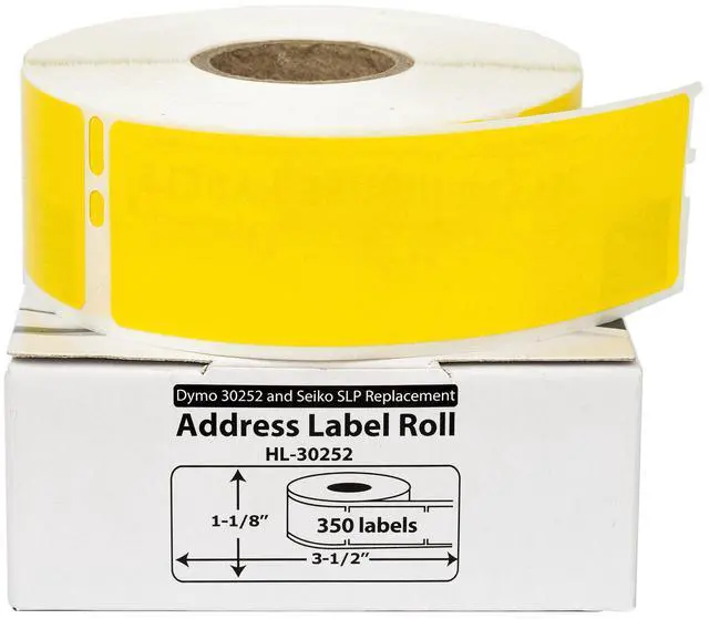 Main image of HOUSELABELS Compatible DYMO 30252 YELLOW Address Labels (1-1/8" x 3-1/2"), strong permanent adhesive, compatible with DYMO LW 450, 4XL, Rollo & Zebra Desktop Printers, 2 Rolls /700 Labels