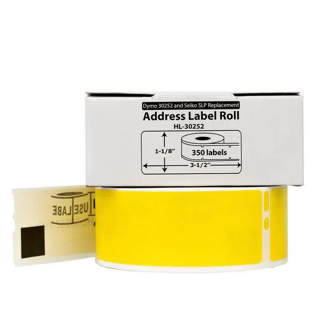 Alt view image 2 of 7 - HOUSELABELS Compatible DYMO 30252 YELLOW Address Labels (1-1/8" x 3-1/2"), strong permanent adhesive, compatible with DYMO LW 450, 4XL, Rollo & Zebra Desktop Printers, 2 Rolls /700 Labels