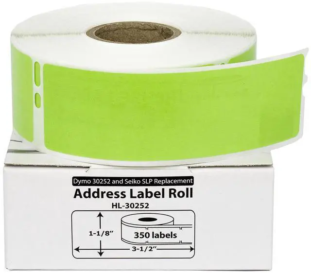 Main image of HOUSELABELS Compatible DYMO 30252 GREEN Address Labels (1-1/8" x 3-1/2"), strong permanent adhesive, compatible with DYMO LW 450, 4XL, Rollo & Zebra Desktop Printers, 2 Rolls /700 Labels