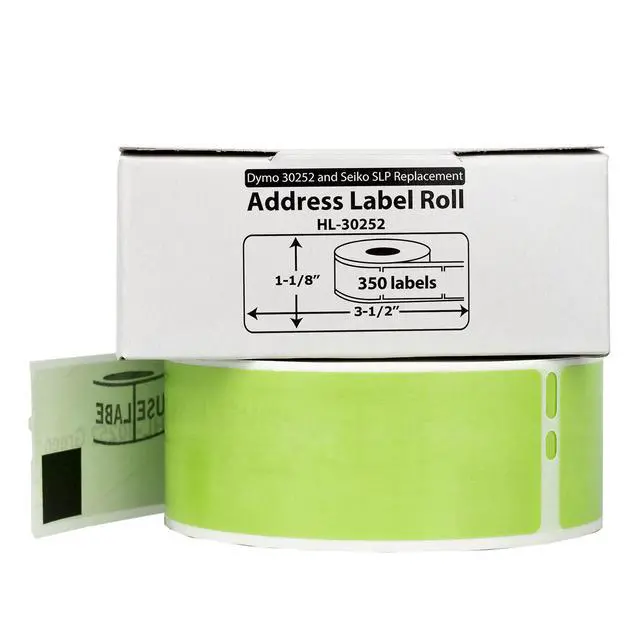 Alt view image 2 of 7 - HOUSELABELS Compatible DYMO 30252 GREEN Address Labels (1-1/8" x 3-1/2"), strong permanent adhesive, compatible with DYMO LW 450, 4XL, Rollo & Zebra Desktop Printers, 2 Rolls /700 Labels