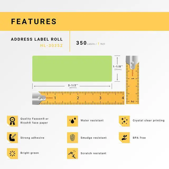 Alt view image 4 of 7 - HOUSELABELS Compatible DYMO 30252 GREEN Address Labels (1-1/8" x 3-1/2"), strong permanent adhesive, compatible with DYMO LW 450, 4XL, Rollo & Zebra Desktop Printers, 2 Rolls /700 Labels