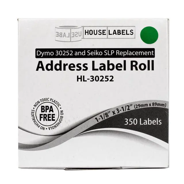 Alt view image 7 of 7 - HOUSELABELS Compatible DYMO 30252 GREEN Address Labels (1-1/8" x 3-1/2"), strong permanent adhesive, compatible with DYMO LW 450, 4XL, Rollo & Zebra Desktop Printers, 2 Rolls /700 Labels