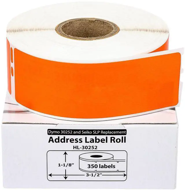 Main image of HOUSELABELS Compatible DYMO 30252 ORANGE Address Labels (1-1/8" x 3-1/2"), strong permanent adhesive, compatible with DYMO LW 450, 4XL, Rollo & Zebra Desktop Printers, 2 Rolls /700 Labels