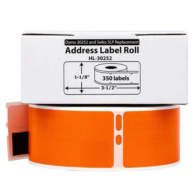 Alt view image 2 of 7 - HOUSELABELS Compatible DYMO 30252 ORANGE Address Labels (1-1/8" x 3-1/2"), strong permanent adhesive, compatible with DYMO LW 450, 4XL, Rollo & Zebra Desktop Printers, 2 Rolls /700 Labels