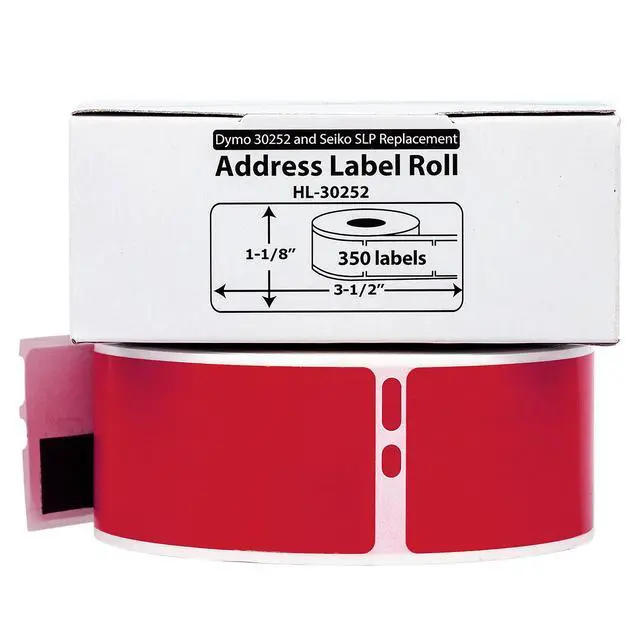 Alt view image 2 of 7 - HOUSELABELS Compatible DYMO 30252 RED Address Labels (1-1/8" x 3-1/2"), strong permanent adhesive, compatible with DYMO LW 450, 4XL, Rollo & Zebra Desktop Printers, 2 Rolls /700 Labels