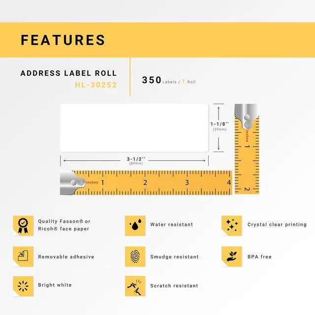 Alt view image 4 of 7 - HOUSELABELS Compatible DYMO 30252 Address Labels (1-1/8" x 3-1/2") with REMOVABLE ADHESIVE, compatible with DYMO LW 450, 4XL, Rollo & Zebra Desktop Printers, 2 Rolls /700 Labels