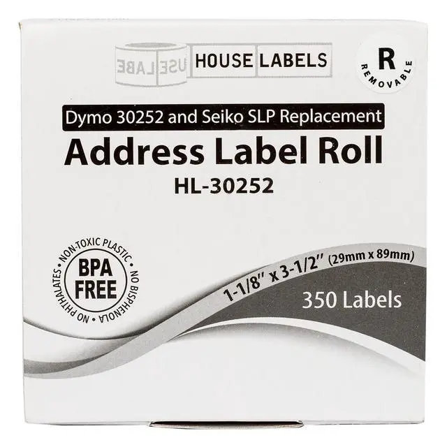 Alt view image 7 of 7 - HOUSELABELS Compatible DYMO 30252 Address Labels (1-1/8" x 3-1/2") with REMOVABLE ADHESIVE, compatible with DYMO LW 450, 4XL, Rollo & Zebra Desktop Printers, 2 Rolls /700 Labels