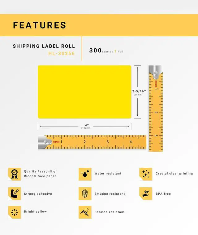 Alt view image 4 of 7 - HOUSELABELS Compatible DYMO 30256 YELLOW Shipping Labels (2-5/16" x 4"), strong permanent adhesive, compatible with DYMO LW 450, 4XL, Rollo & Zebra Desktop Printers, 2 Rolls /600 Labels