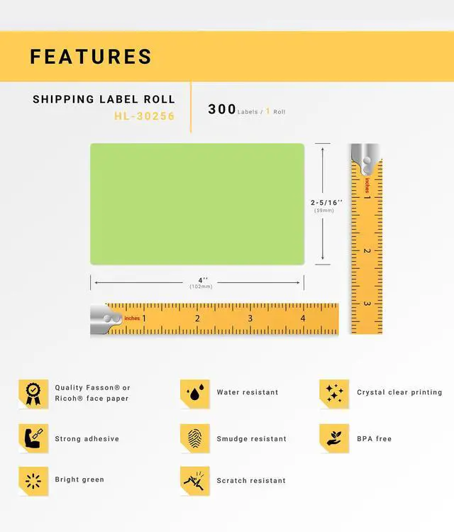 Alt view image 4 of 7 - HOUSELABELS Compatible DYMO 30256 GREEN Shipping Labels (2-5/16" x 4"), strong permanent adhesive, compatible with DYMO LW 450, 4XL, Rollo & Zebra Desktop Printers, 2 Rolls /600 Labels