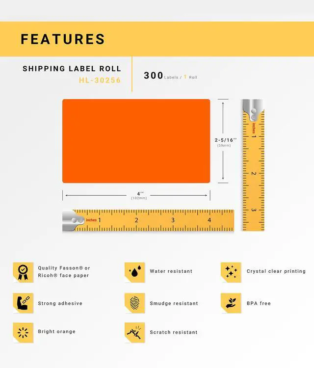 Alt view image 4 of 7 - HOUSELABELS Compatible DYMO 30256 ORANGE Shipping Labels (2-5/16" x 4"), strong permanent adhesive, compatible with DYMO LW 450, 4XL, Rollo & Zebra Desktop Printers, 2 Rolls /600 Labels