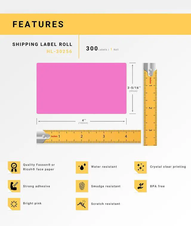 Alt view image 4 of 7 - HOUSELABELS Compatible DYMO 30256 PINK Shipping Labels (2-5/16" x 4"), strong permanent adhesive, compatible with DYMO LW 450, 4XL, Rollo & Zebra Desktop Printers, 2 Rolls /600 Labels