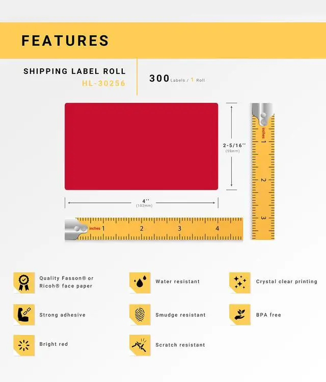 Alt view image 4 of 7 - HOUSELABELS Compatible DYMO 30256 RED Shipping Labels (2-5/16" x 4"), strong permanent adhesive, compatible with DYMO LW 450, 4XL, Rollo & Zebra Desktop Printers, 2 Rolls /600 Labels