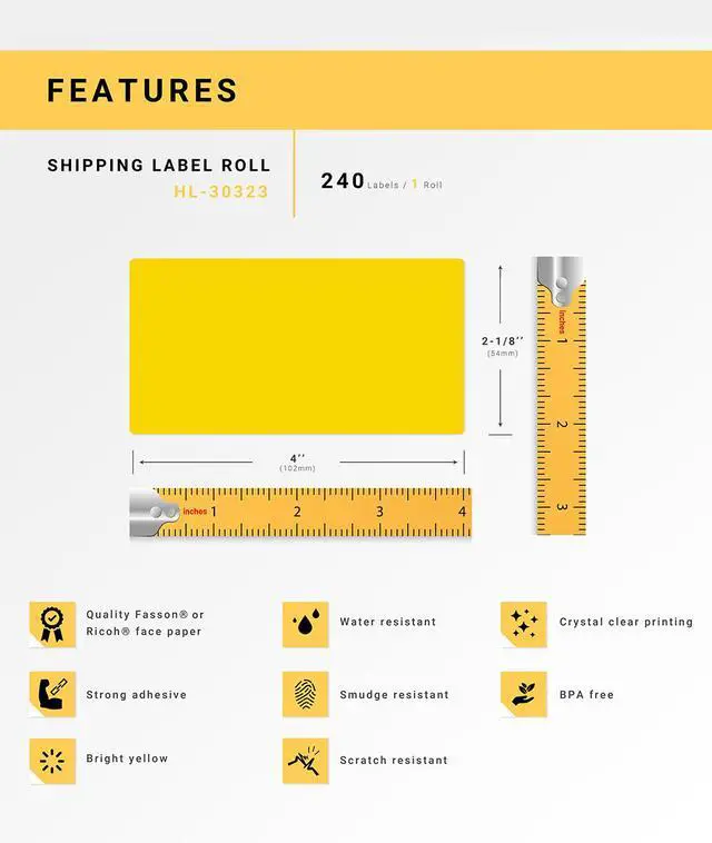 Alt view image 4 of 7 - HOUSELABELS Compatible DYMO 30323 YELLOW Shipping Labels (2-1/8" x 4"), strong permanent adhesive, compatible with DYMO LW 450, 4XL, Rollo & Zebra Desktop Printers, 2 Rolls /480 Labels