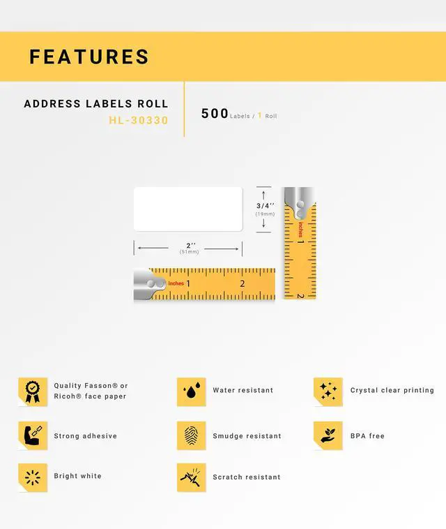 Alt view image 4 of 7 - HOUSELABELS Compatible DYMO 30330 Address Labels (3/4" x 2"), strong permanent adhesive, compatible with DYMO LW 450, 4XL, Rollo & Zebra Desktop Printers, 4 Rolls /2000 Labels