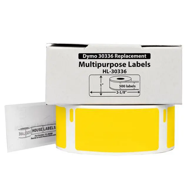 Alt view image 2 of 7 - HOUSELABELS Compatible DYMO 30336 YELLOW Multipurpose Labels (1" x 2-1/8"), strong permanent adhesive, compatible with DYMO LW 450, 4XL, Rollo & Zebra Desktop Printers, 2 Rolls /1000 Labels