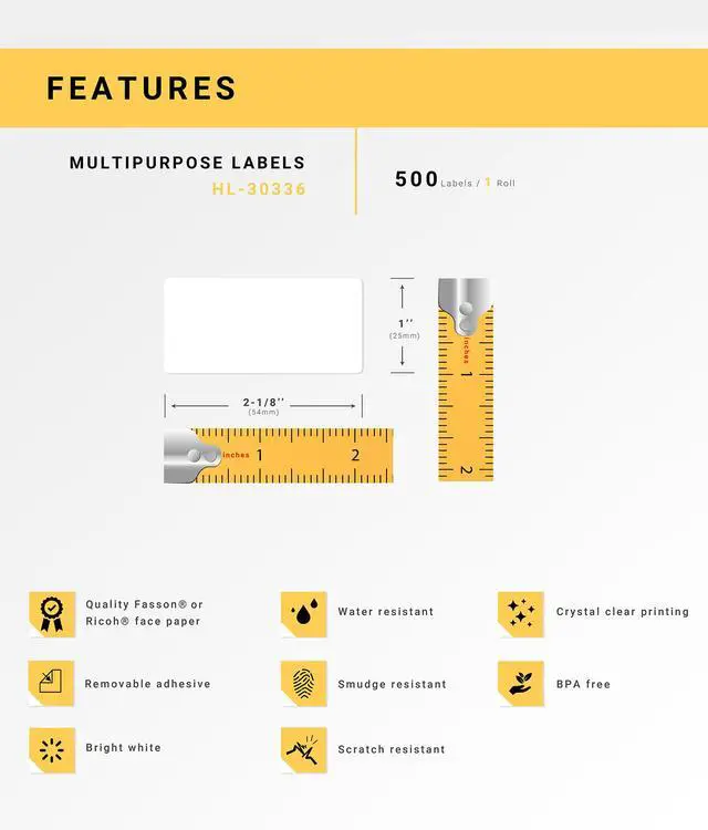 Alt view image 4 of 7 - HOUSELABELS Compatible DYMO 30336 Multipurpose Labels (1" x 2-1/8"), with REMOVABLE ADHESIVE, compatible with DYMO LW 450, 4XL, Rollo & Zebra Desktop Printers, 2 Rolls /1000 Labels