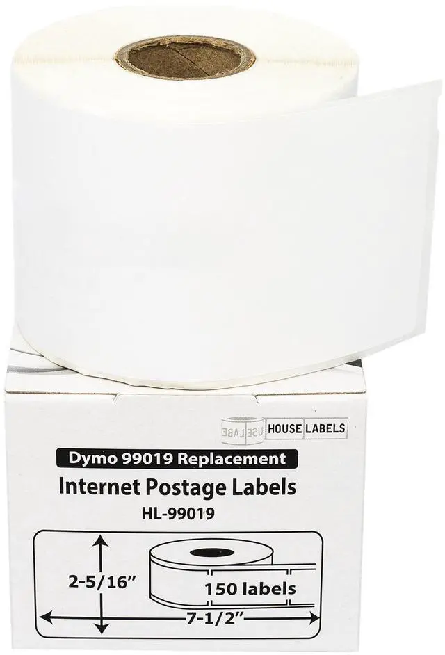 Main image of HOUSELABELS Compatible DYMO 99019 Internet Postage Labels (2-5/16" x 7-1/2"), strong permanent adhesive, compatible with DYMO LW 450, 4XL, Rollo & Zebra Desktop Printers, 2 Rolls /300 Labels