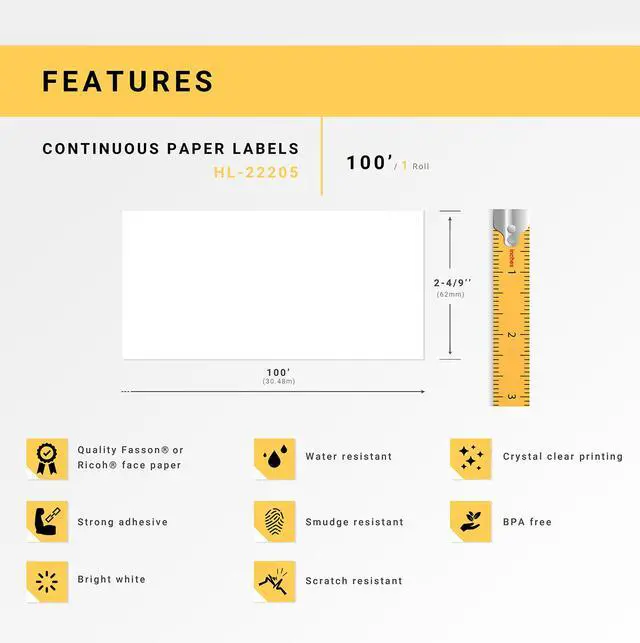 Alt view image 4 of 7 - HOUSELABELS Compatible with DK-2205 Replacement Roll for Brother QL Label Printers; Continuous Length Labels; 2-4/9" x 100 feet (62mm*30.48m) - 8 Rolls