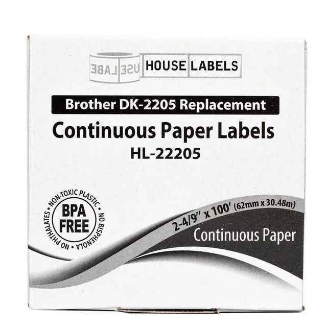 Alt view image 6 of 7 - HOUSELABELS Compatible with DK-2205 Replacement Roll for Brother QL Label Printers; Continuous Length Labels; 2-4/9" x 100 feet (62mm*30.48m) - 8 Rolls