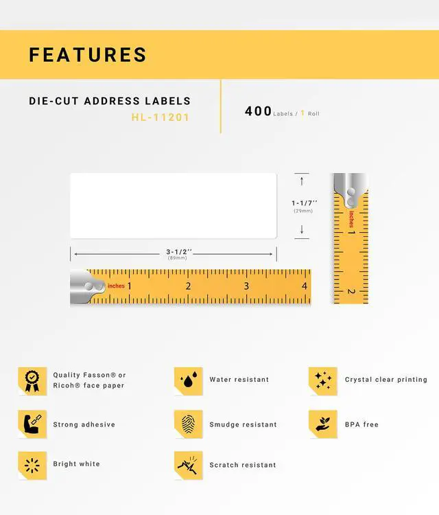 Alt view image 4 of 7 - HOUSELABELS Compatible with DK-1201 Replacement Roll for Brother QL Label Printers; 400 Address Labels; 1-1/7" x 3-1/2" (29mm*90mm) - 12 Rolls