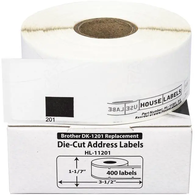 Main image of HOUSELABELS Compatible with DK-1201 Replacement Roll for Brother QL Label Printers; 400 Address Labels; 1-1/7" x 3-1/2" (29mm*90mm) - 12 Rolls