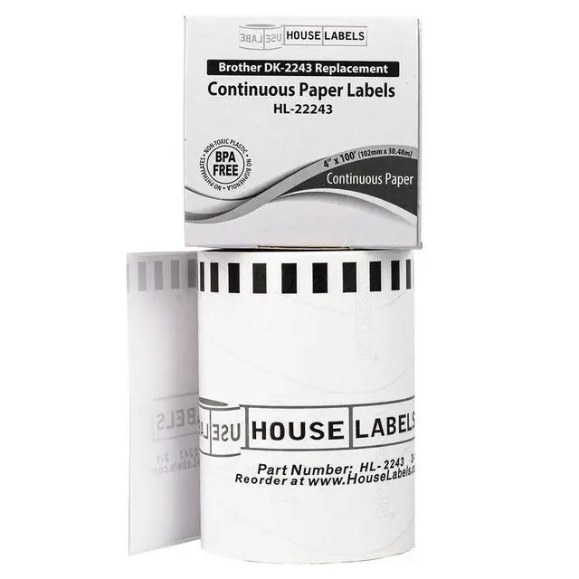 Alt view image 2 of 7 - HOUSELABELS Compatible with DK-2243 Replacement Roll for Brother QL Label Printers; Continuous Length Labels; 4" x 100 feet (102mm*30.48m) - 1 Roll