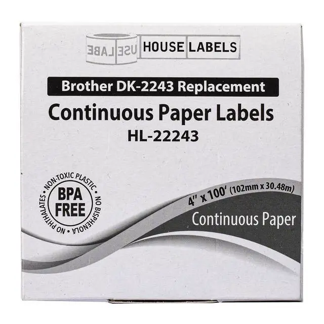 Alt view image 6 of 7 - HOUSELABELS Compatible with DK-2243 Replacement Roll for Brother QL Label Printers; Continuous Length Labels; 4" x 100 feet (102mm*30.48m) - 1 Roll