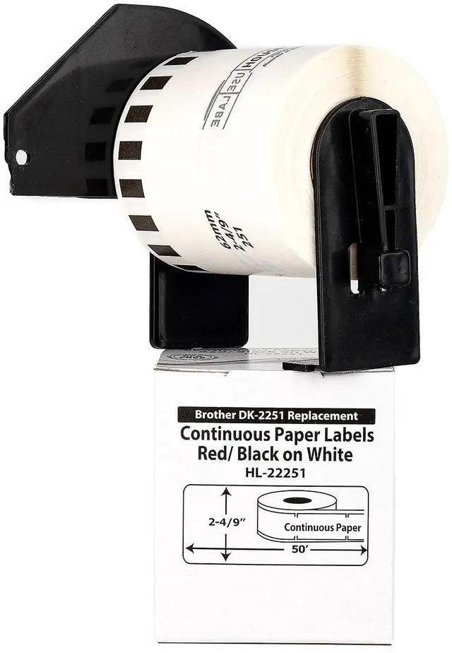 Main image of HOUSELABELS Compatible with DK-2251 Replacement Roll for Brother QL Label Printers; Continuous Length Labels; Black/Red Label on White Paper Tape; 2-4/9" x 50 feet with PRELOADED CARTRIDGE - 1 Roll