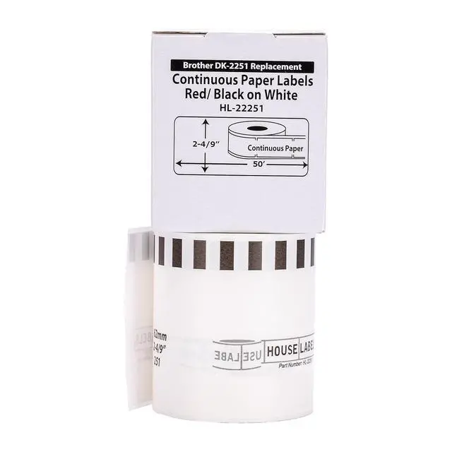 Alt view image 2 of 7 - HOUSELABELS Compatible with DK-2251 Replacement Roll for Brother QL Label Printers; Continuous Length Labels; Black/Red Label on White Paper Tape; 2-4/9" x 50 feet with PRELOADED CARTRIDGE - 1 Roll