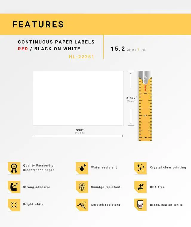 Alt view image 4 of 7 - HOUSELABELS Compatible with DK-2251 Replacement Roll for Brother QL Label Printers; Continuous Length Labels; Black/Red Label on White Paper Tape; 2-4/9" x 50 feet with PRELOADED CARTRIDGE - 1 Roll