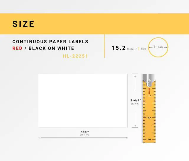 Alt view image 3 of 7 - HOUSELABELS Compatible with DK-2251 Replacement Roll for Brother QL Label Printers; Continuous Length Labels; Black/Red Label on White Paper Tape; 2-4/9" x 50 feet with PRELOADED CARTRIDGE - 1 Roll