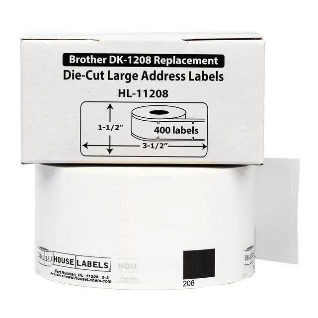 Alt view image 2 of 7 - HOUSELABELS Compatible with DK-1208 Replacement Roll for Brother QL Label Printers; 400 Address Labels; 1-1/2" x 3-1/2" (38mm*90mm) - 2 Rolls