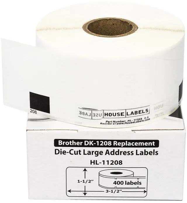 Main image of HOUSELABELS Compatible with DK-1208 Replacement Roll for Brother QL Label Printers; 400 Address Labels; 1-1/2" x 3-1/2" (38mm*90mm) - 2 Rolls