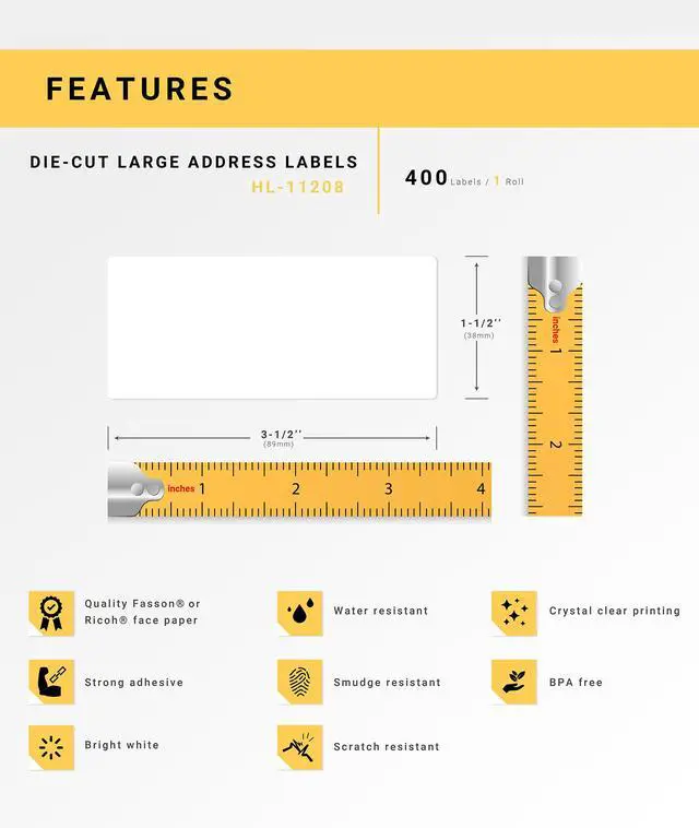 Alt view image 4 of 7 - HOUSELABELS Compatible with DK-1208 Replacement Roll for Brother QL Label Printers; 400 Address Labels; 1-1/2" x 3-1/2" (38mm*90mm) - 2 Rolls