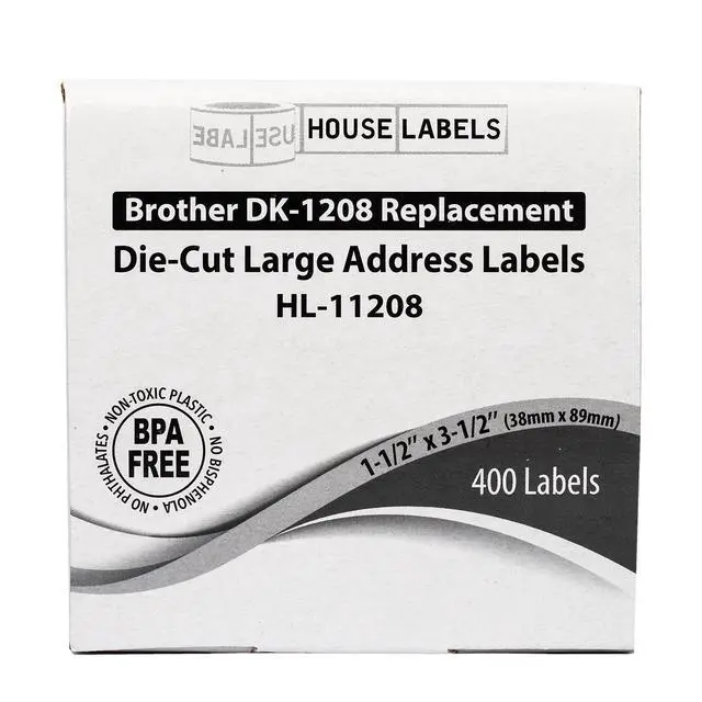 Alt view image 6 of 7 - HOUSELABELS Compatible with DK-1208 Replacement Roll for Brother QL Label Printers; 400 Address Labels; 1-1/2" x 3-1/2" (38mm*90mm) - 2 Rolls