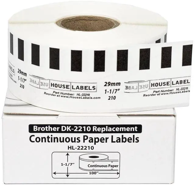 Main image of HOUSELABELS Compatible with DK-2210 Replacement Roll for Brother QL Label Printers; Continuous Length Labels; 1-1/7" x 100 feet (29mm*30.48m) - 2 Rolls