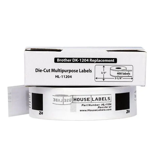 Alt view image 2 of 7 - HOUSELABELS Compatible with DK-1204 Replacement Roll for Brother QL Label Printers; 400 Multipurpose Labels; 2/3" x 2-1/8" (17mm*54mm) - 6 Rolls