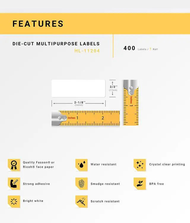 Alt view image 4 of 7 - HOUSELABELS Compatible with DK-1204 Replacement Roll for Brother QL Label Printers; 400 Multipurpose Labels; 2/3" x 2-1/8" (17mm*54mm) - 6 Rolls