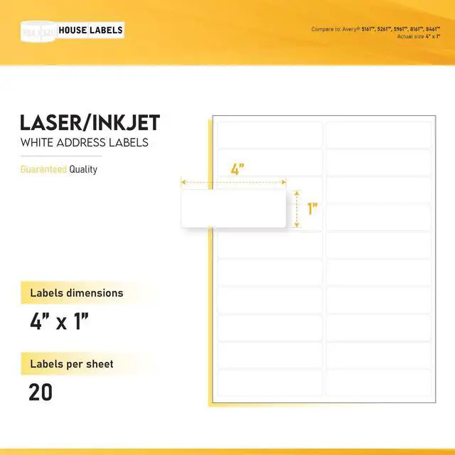 Alt view image 3 of 6 - HOUSELABELS 20-up Shipping Labels (4" x 1") For Laser and Inkjet Printers, 500 Sheets