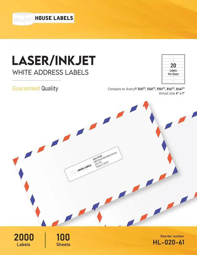 Alt view image 2 of 6 - HOUSELABELS 20-up Shipping Labels (4" x 1") For Laser and Inkjet Printers, 500 Sheets