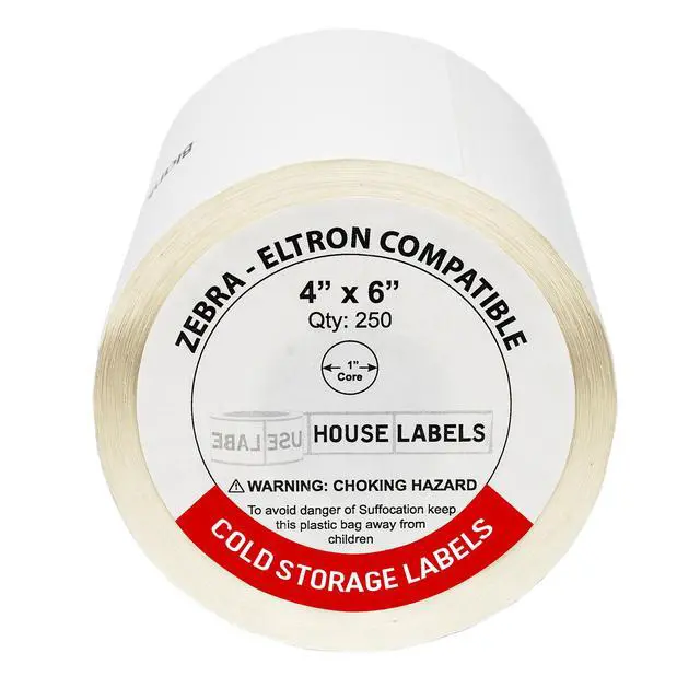 Alt view image 2 of 7 - HOUSELABELS 4" x 6" Premium Freezer Labels (Service Temperature from -58F to +158F) on 1" Core Compatible with Zebra and Rollo Printers, 1 Roll / 250 Labels per Roll