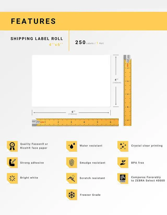 Alt view image 4 of 7 - HOUSELABELS 4" x 6" Premium Freezer Labels (Service Temperature from -58F to +158F) on 1" Core Compatible with Zebra and Rollo Printers, 1 Roll / 250 Labels per Roll