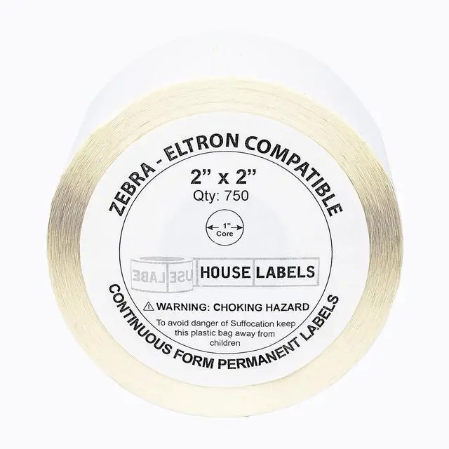Alt view image 2 of 7 - HOUSELABELS 2" x 2" Multipurpose Labels on 1" Core Compatible With Zebra and Rollo Printers, 1 Roll / 750 Labels per Roll