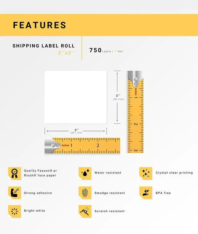 Alt view image 4 of 7 - HOUSELABELS 2" x 2" Multipurpose Labels on 1" Core Compatible With Zebra and Rollo Printers, 1 Roll / 750 Labels per Roll