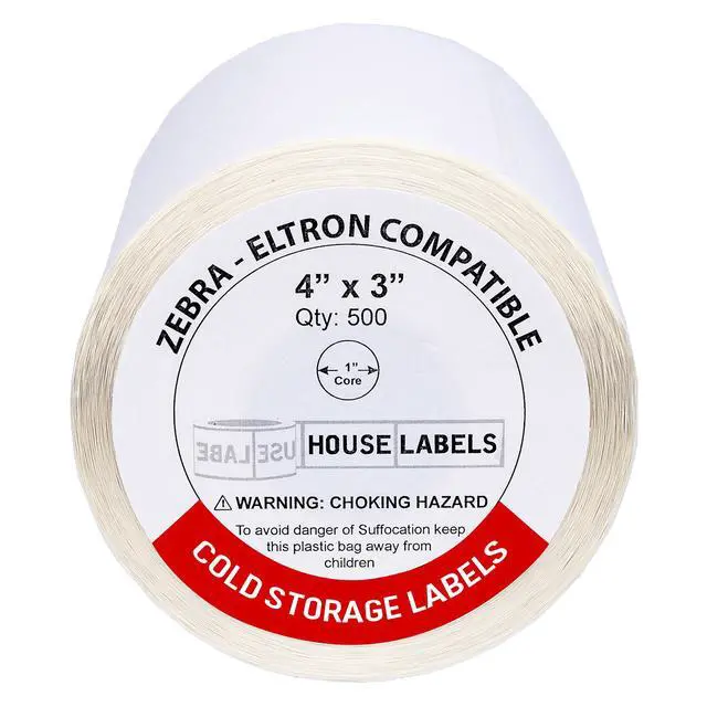 Alt view image 2 of 7 - HOUSELABELS 4" x 3" Premium Freezer Labels (Service Temperature from -58F to +158F) on 1" Core Compatible with Zebra and Rollo Printers, 1 Roll / 500 Labels per Roll