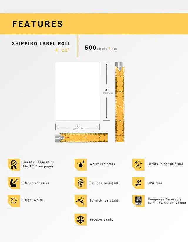 Alt view image 4 of 7 - HOUSELABELS 4" x 3" Premium Freezer Labels (Service Temperature from -58F to +158F) on 1" Core Compatible with Zebra and Rollo Printers, 1 Roll / 500 Labels per Roll