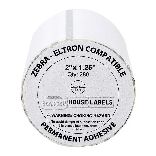Alt view image 2 of 7 - HOUSELABELS 2" x 1.25" Multipurpose Labels on 0.75" Core Compatible With Zebra and Rollo Printers, 2 Rolls / 280 Labels per Roll