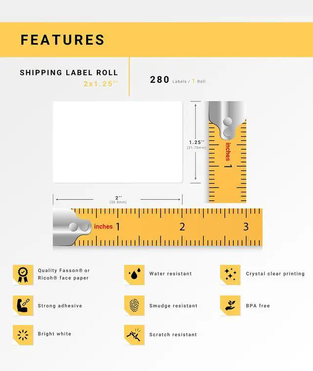 Alt view image 4 of 7 - HOUSELABELS 2" x 1.25" Multipurpose Labels on 0.75" Core Compatible With Zebra and Rollo Printers, 2 Rolls / 280 Labels per Roll