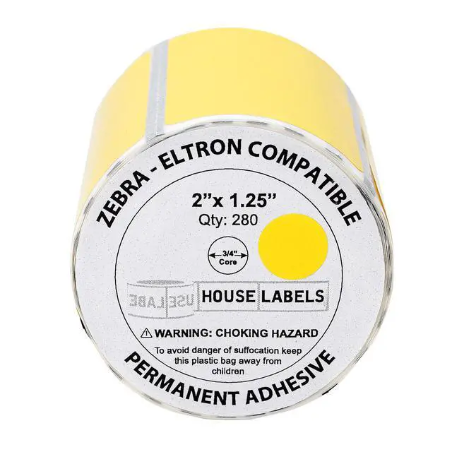Alt view image 2 of 7 - HOUSELABELS 2" x 1.25" Yellow Multipurpose Labels on 0.75" Core Compatible With Zebra and Rollo Printers, 2 Rolls / 280 Labels per Roll